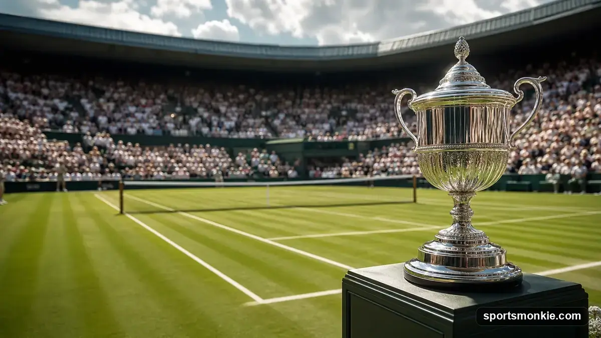 Centre Court at Wimbledon packed for a singles final, with the scoreboard and Royal Box visible