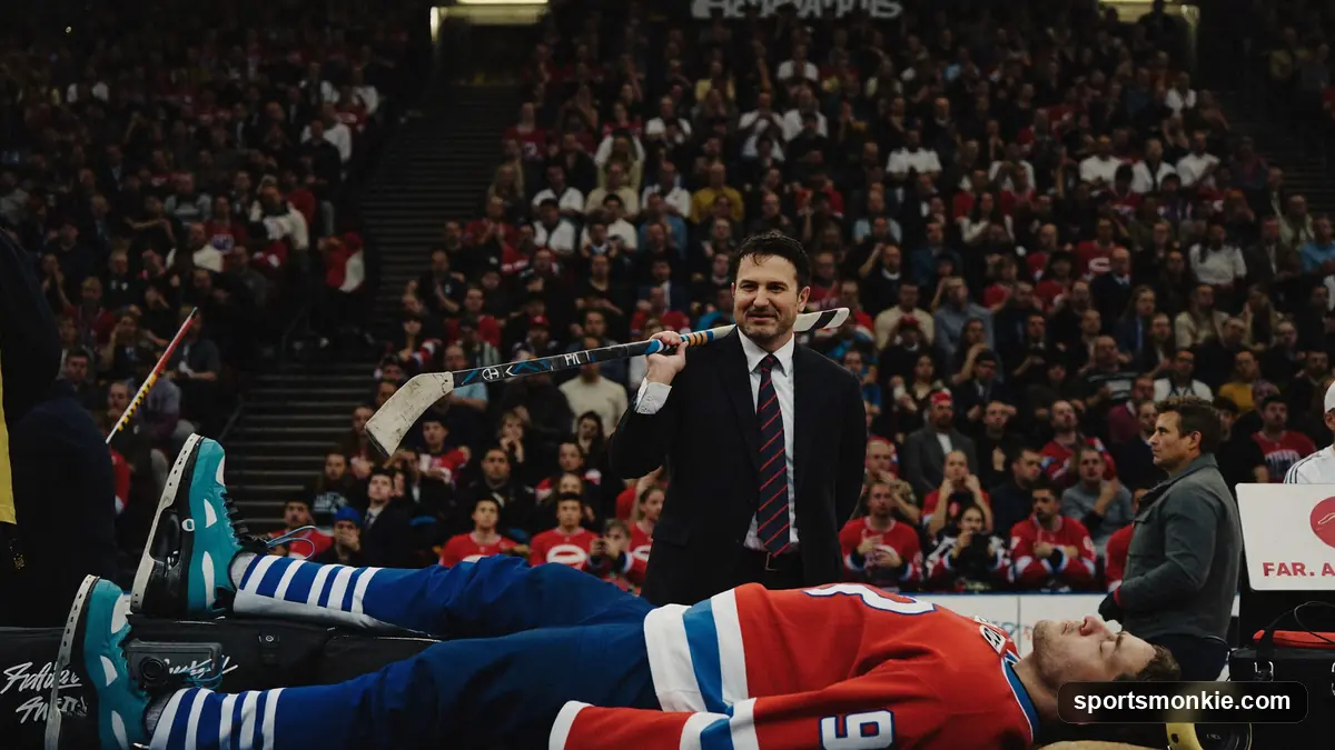 NHL coach behind the bench directing players during a hockey game